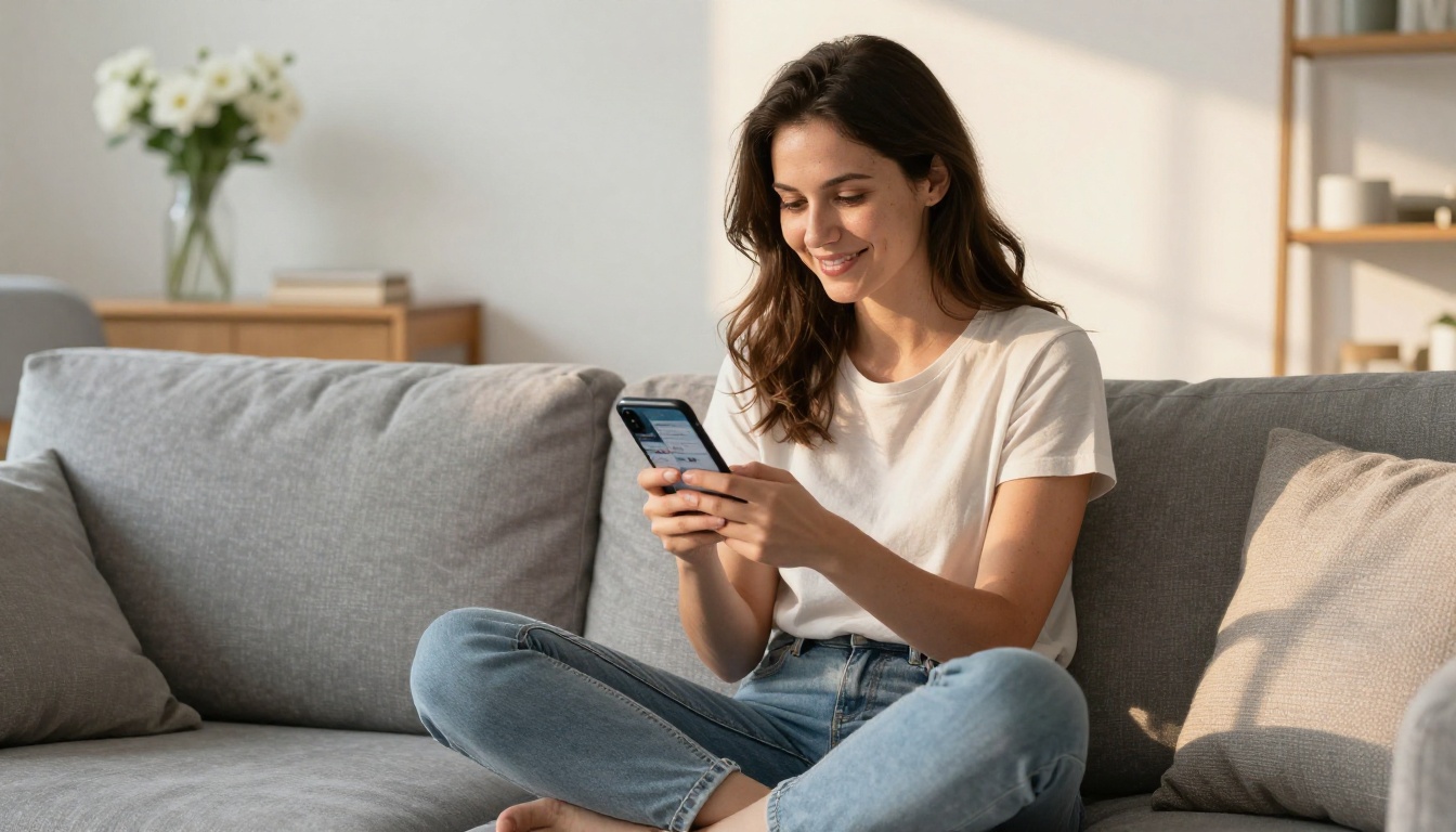 Woman browsing an online shop flipbook on her smartphone