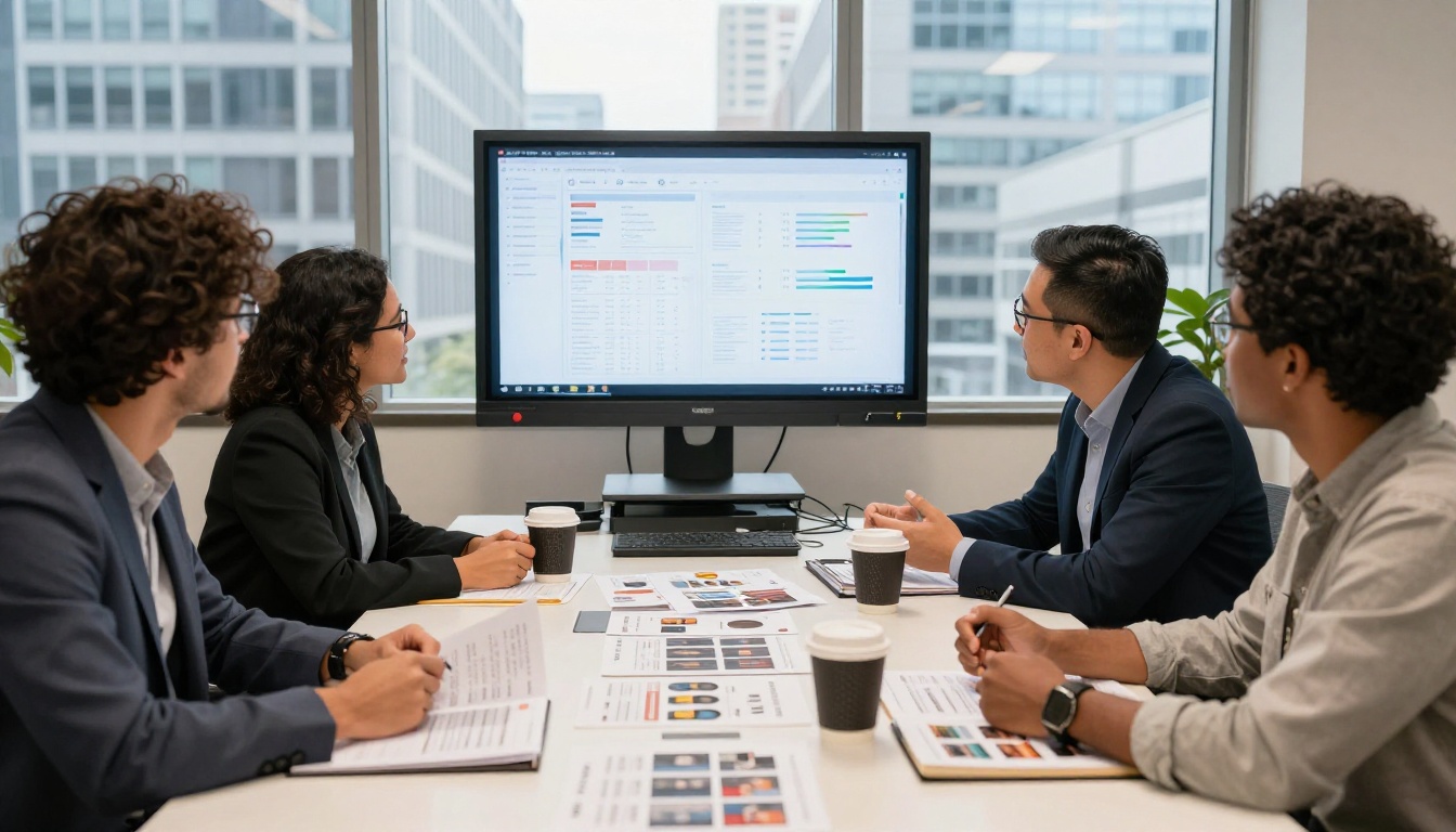 Marketing team reviewing flipbook performance and analytics data