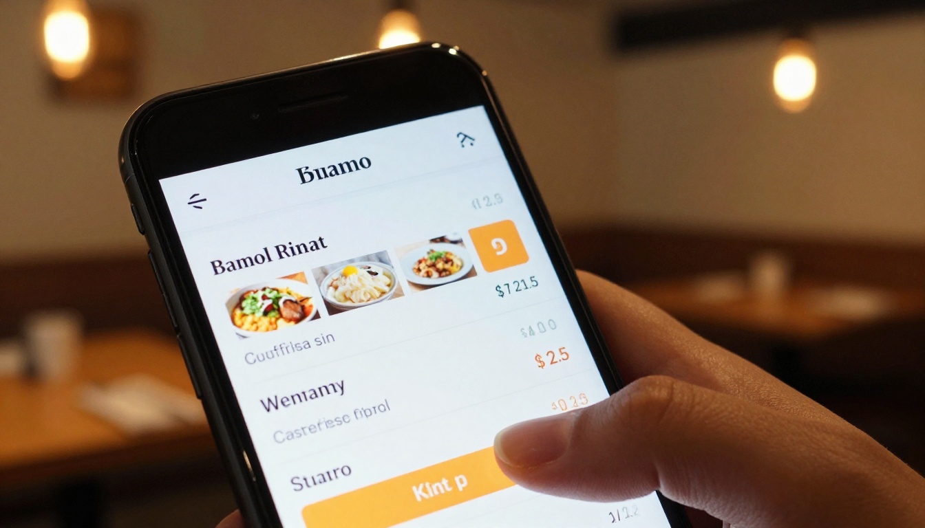 Smartphone showing restaurant digital menu catalog with updated price labels Smartphone showing restaurant digital menu catalog with updated price labels