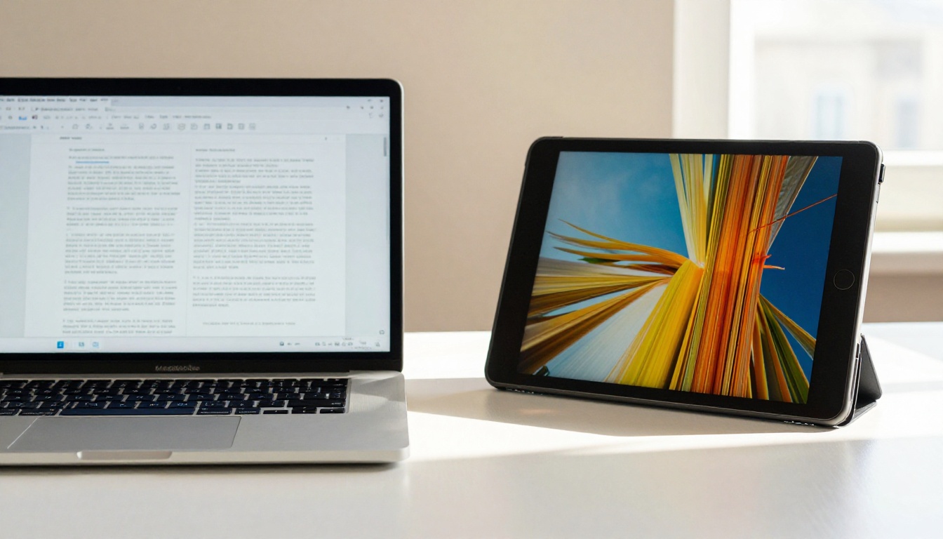 PDF vs flipbook format comparison on two devices side by side on a clean white desk