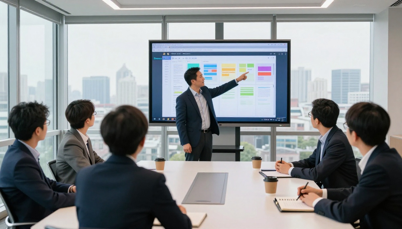 Presenter sharing flipbook on conference room screen