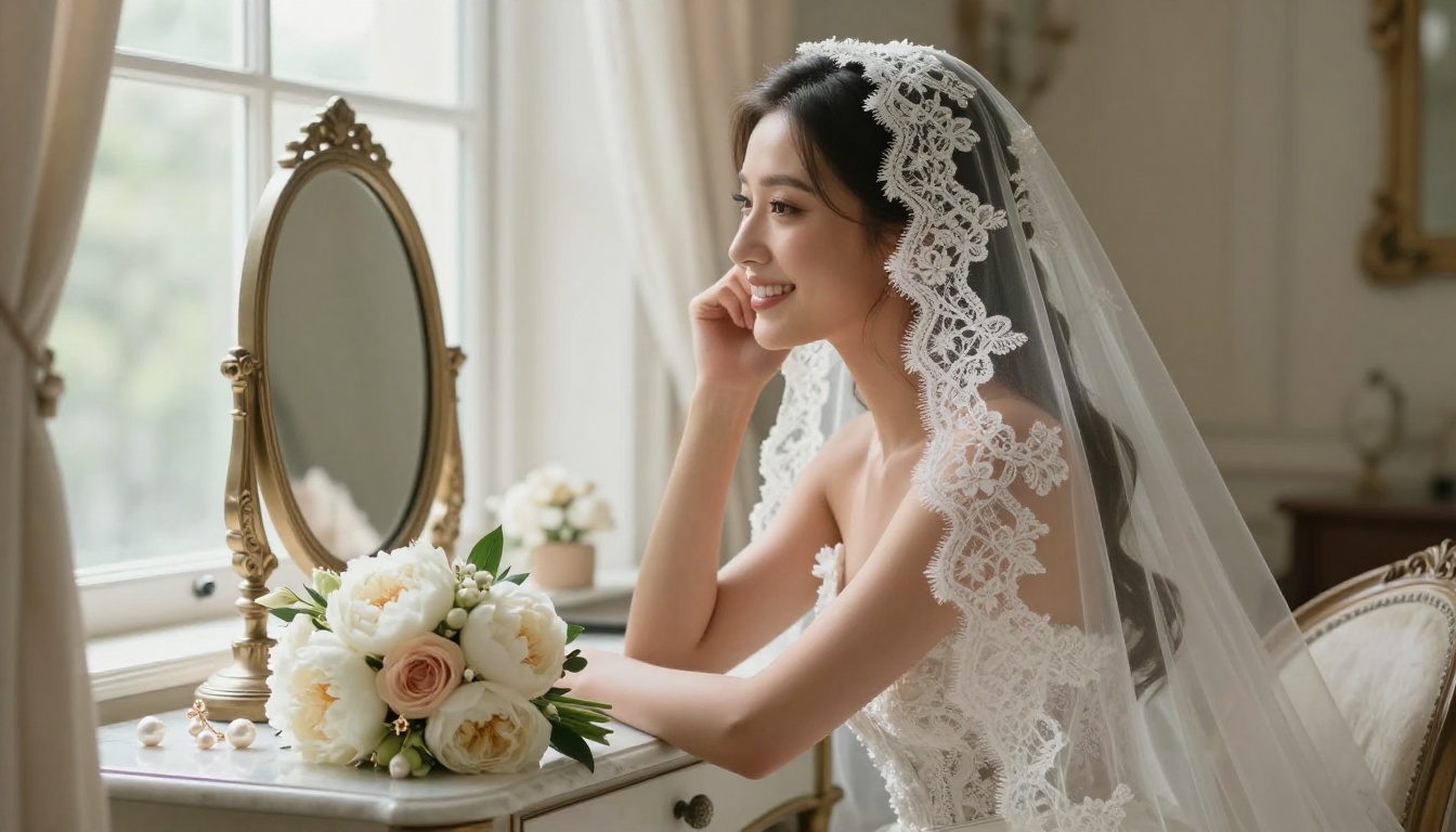 Radiant bride in bridal suite with natural morning light