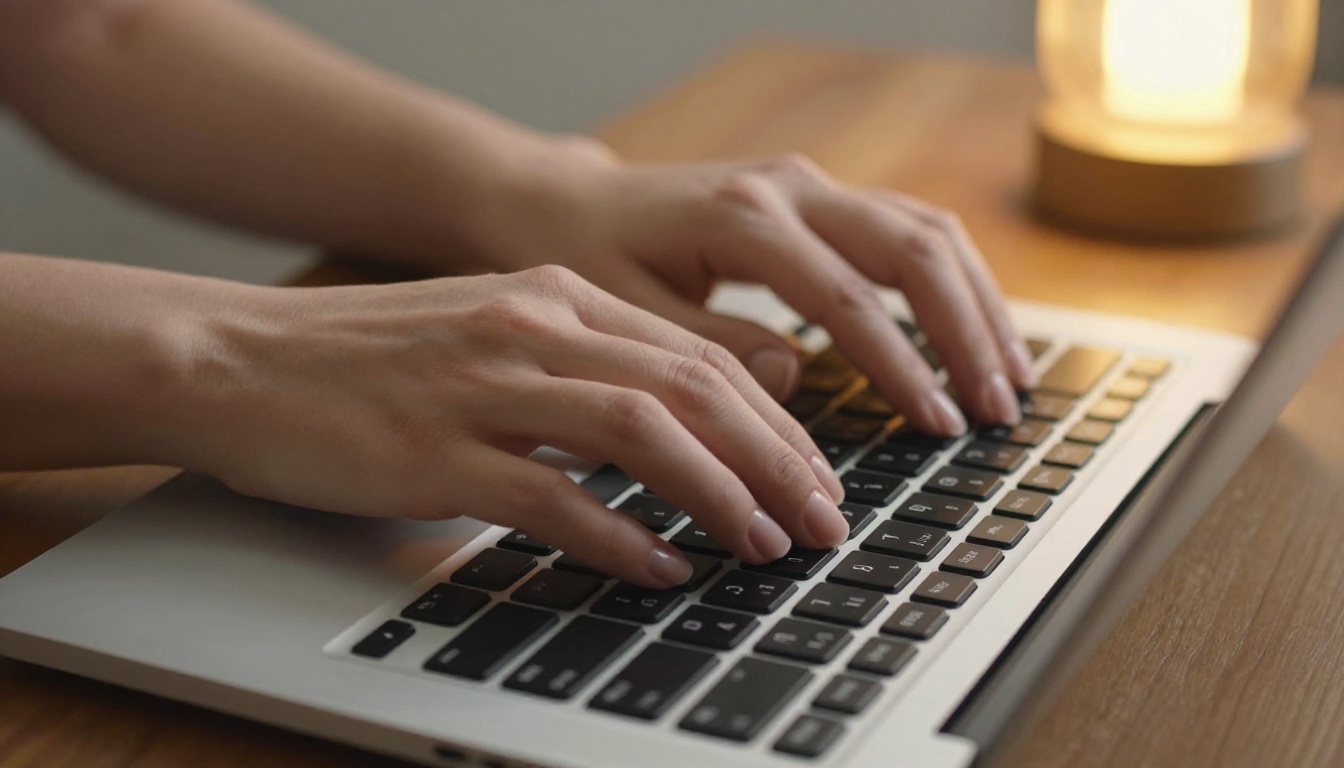 Hands typing and composing an email with a flipbook link