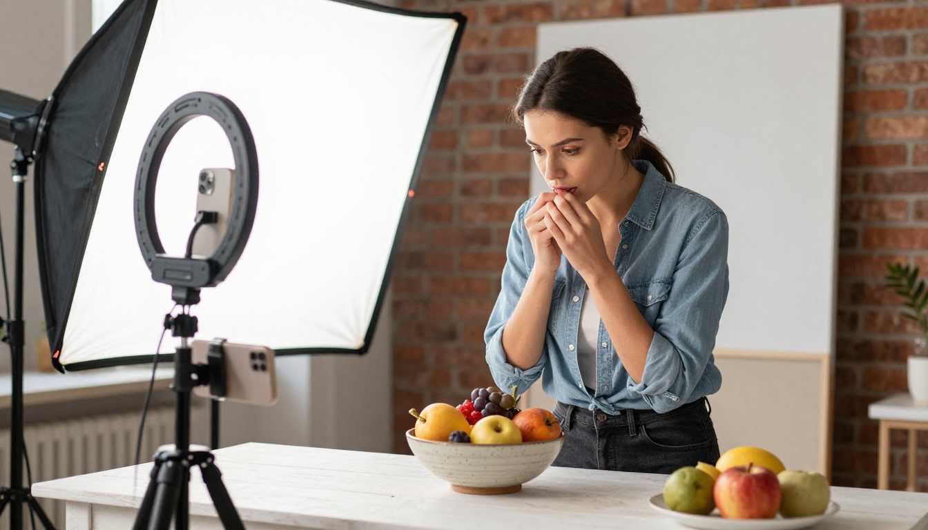 Photographer carefully positioning products for an e-commerce catalog shoot