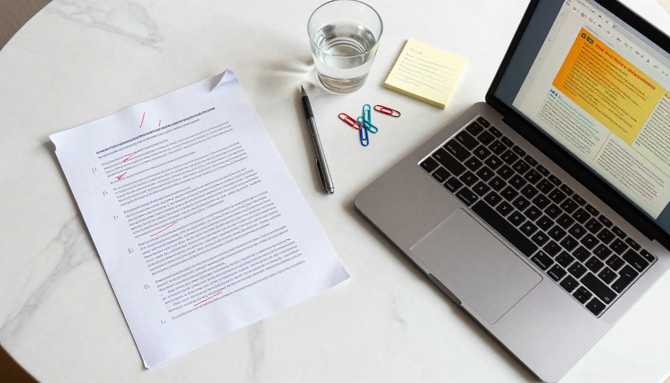 Overhead flat-lay showing printed PDF versus clean interactive digital flipbook on laptop Overhead flat-lay showing printed PDF versus clean interactive digital flipbook on laptop