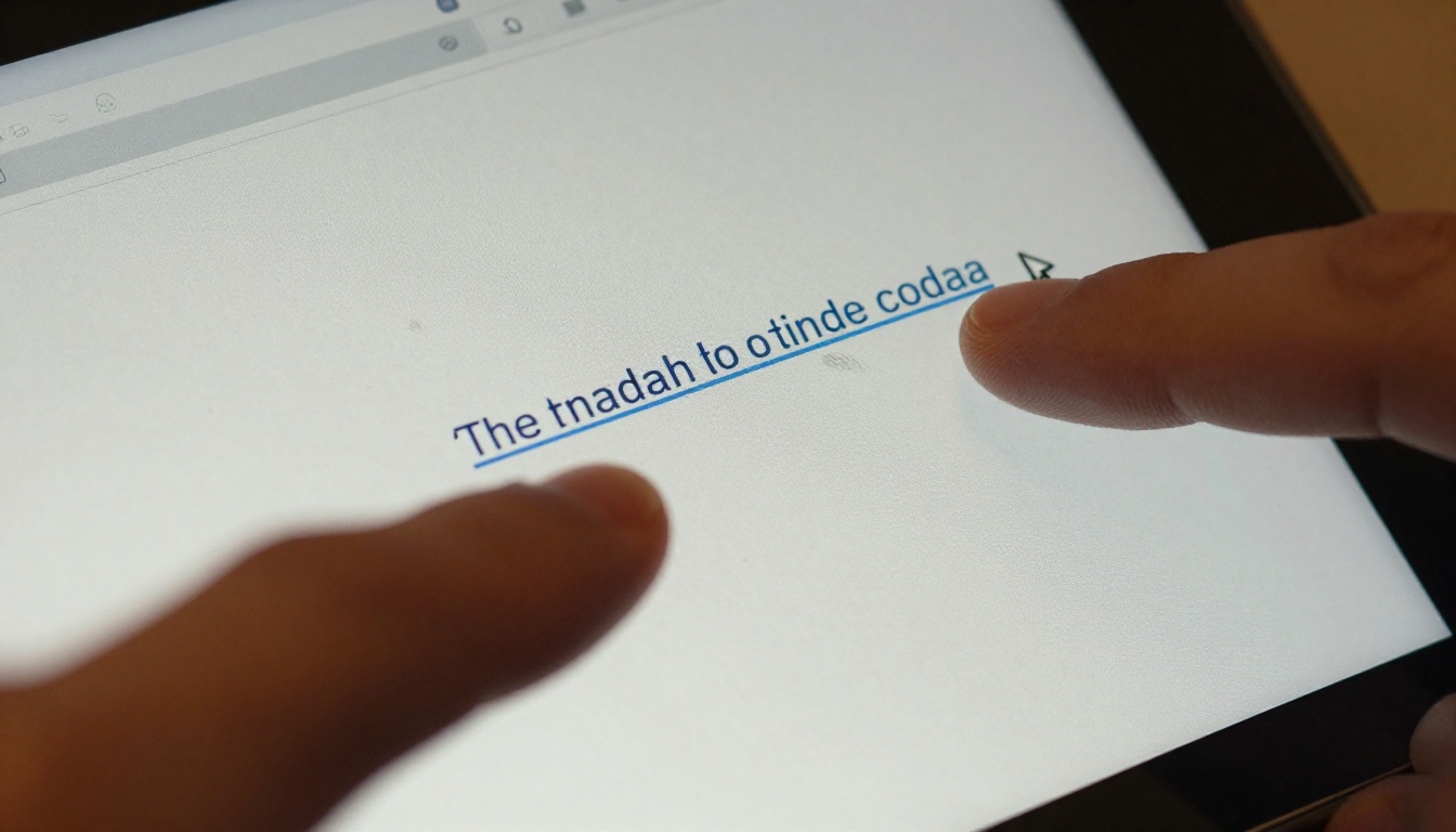 Macro close-up of tablet screen with blue hyperlink and thumb pointing at interactive flipbook