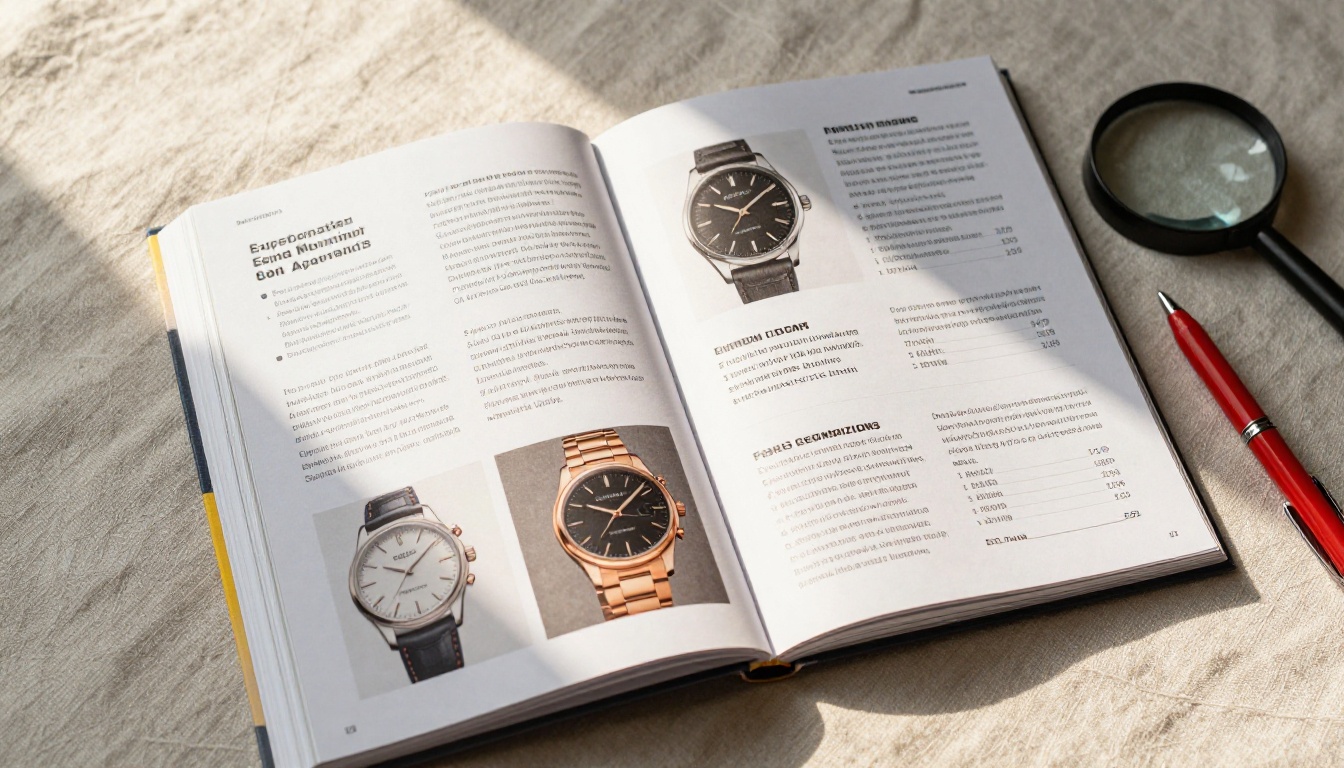 Close-up of product catalog pages with written descriptions and high-quality product photography