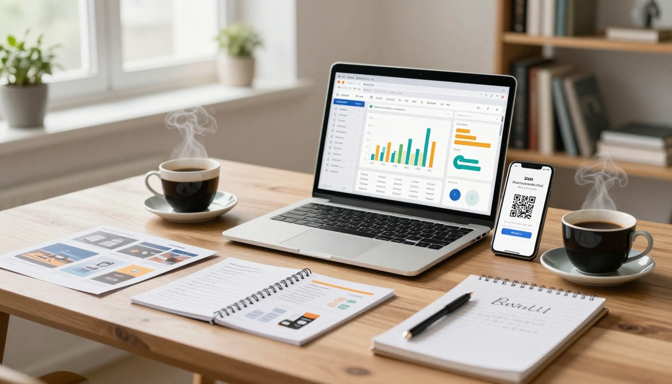 Analytics workspace showing catalog performance metrics on laptop and smartphone