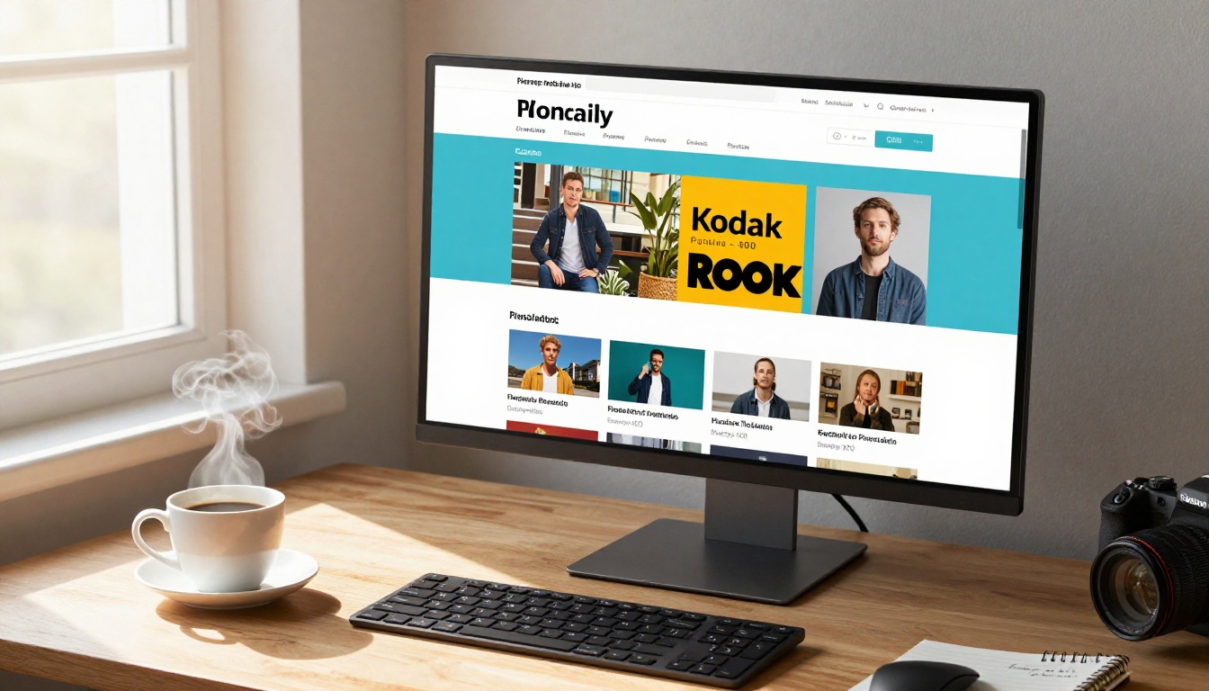 Wide desk setup showing a resume displayed on a large monitor with warm morning coffee steam and notebook