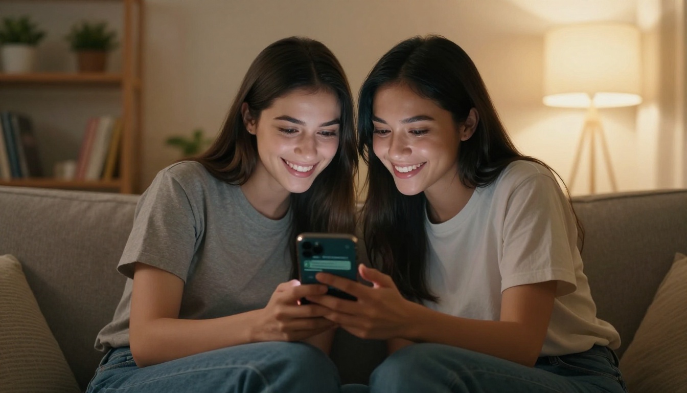Two women sharing digital magazine content via messaging app