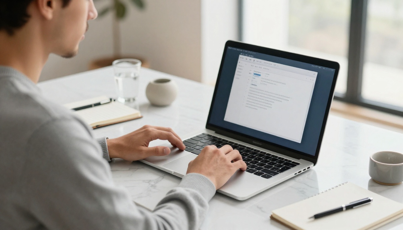 Creative professional uploading PDF portfolio files on a minimal modern workspace