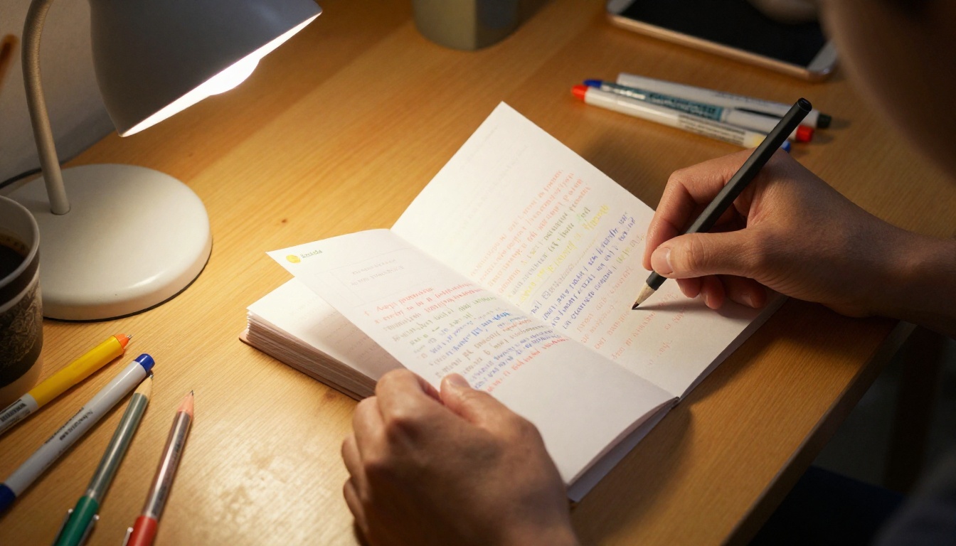 Teacher's hands carefully assembling a paper flipbook at a wooden desk