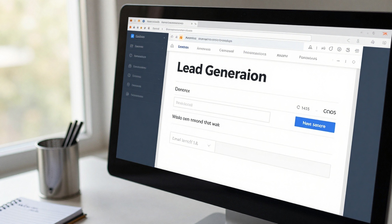 Close-up of a desktop screen showing a lead generation form embedded inside a digital flipbook page, with analytics panel visible in background browser showing conversion percentages Close-up of a desktop screen showing a lead generation form embedded inside a digital flipbook page, with analytics panel visible in background browser showing conversion percentages