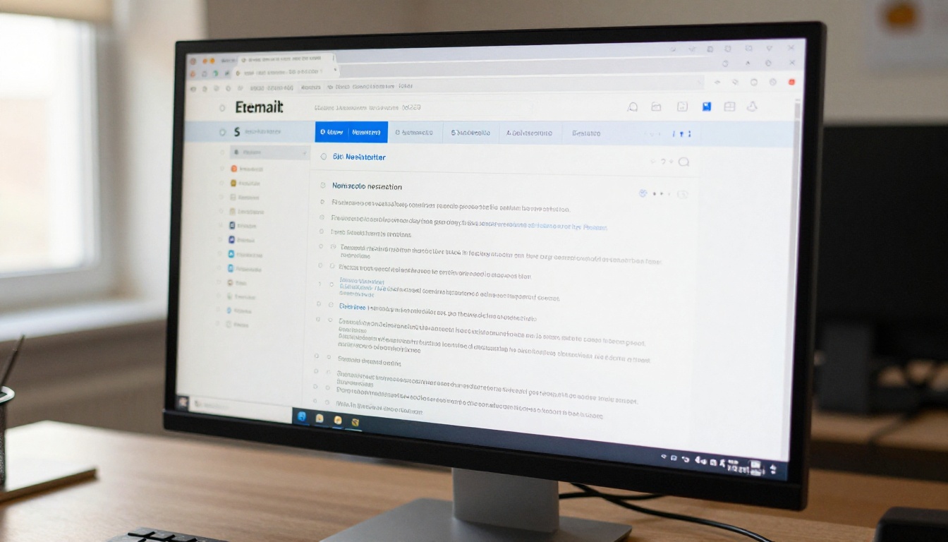Email inbox on a monitor showing newsletter email in a clean office environment