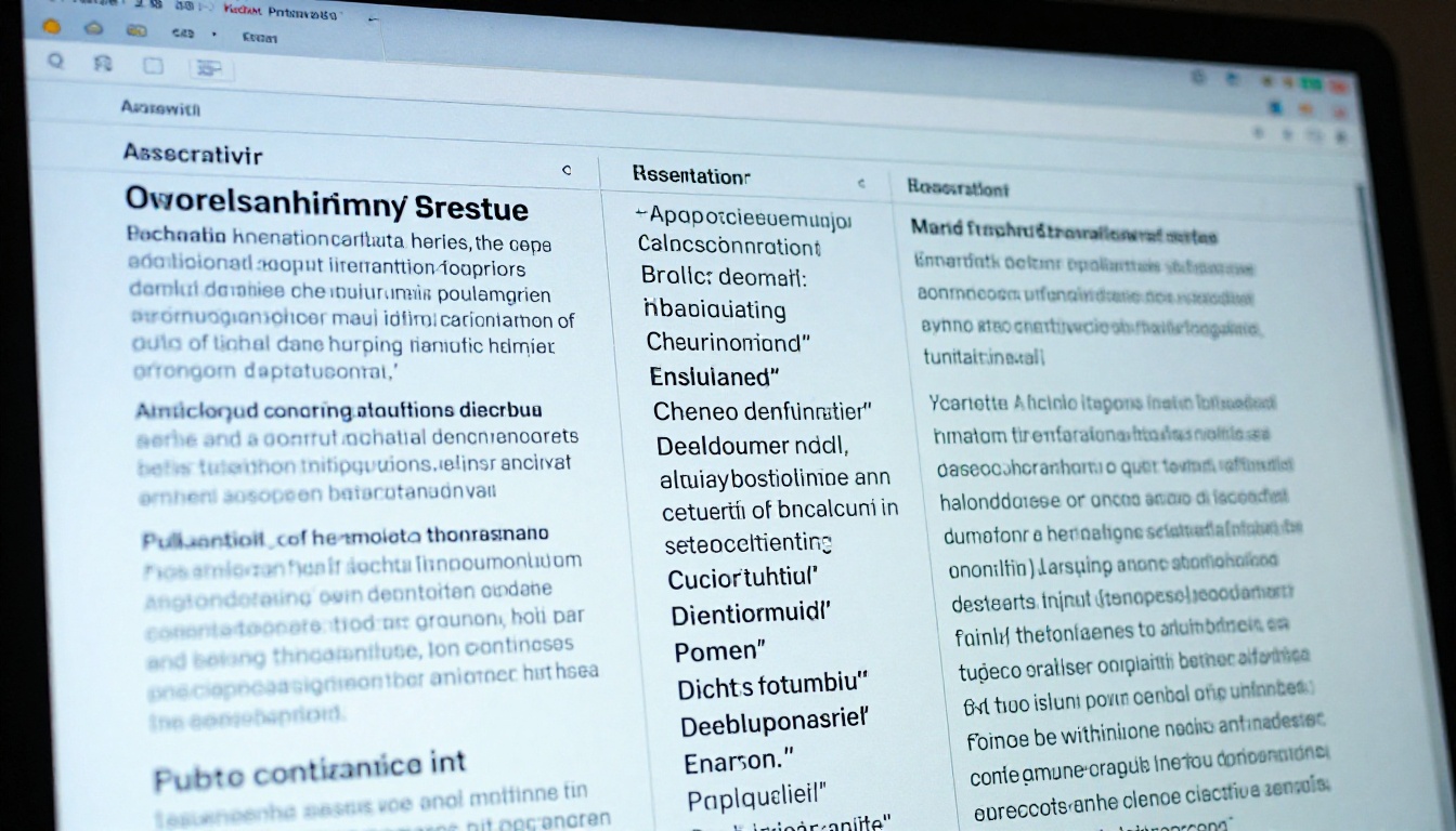 Close-up of a monitor screen showing clean typographic newsletter layout grid
