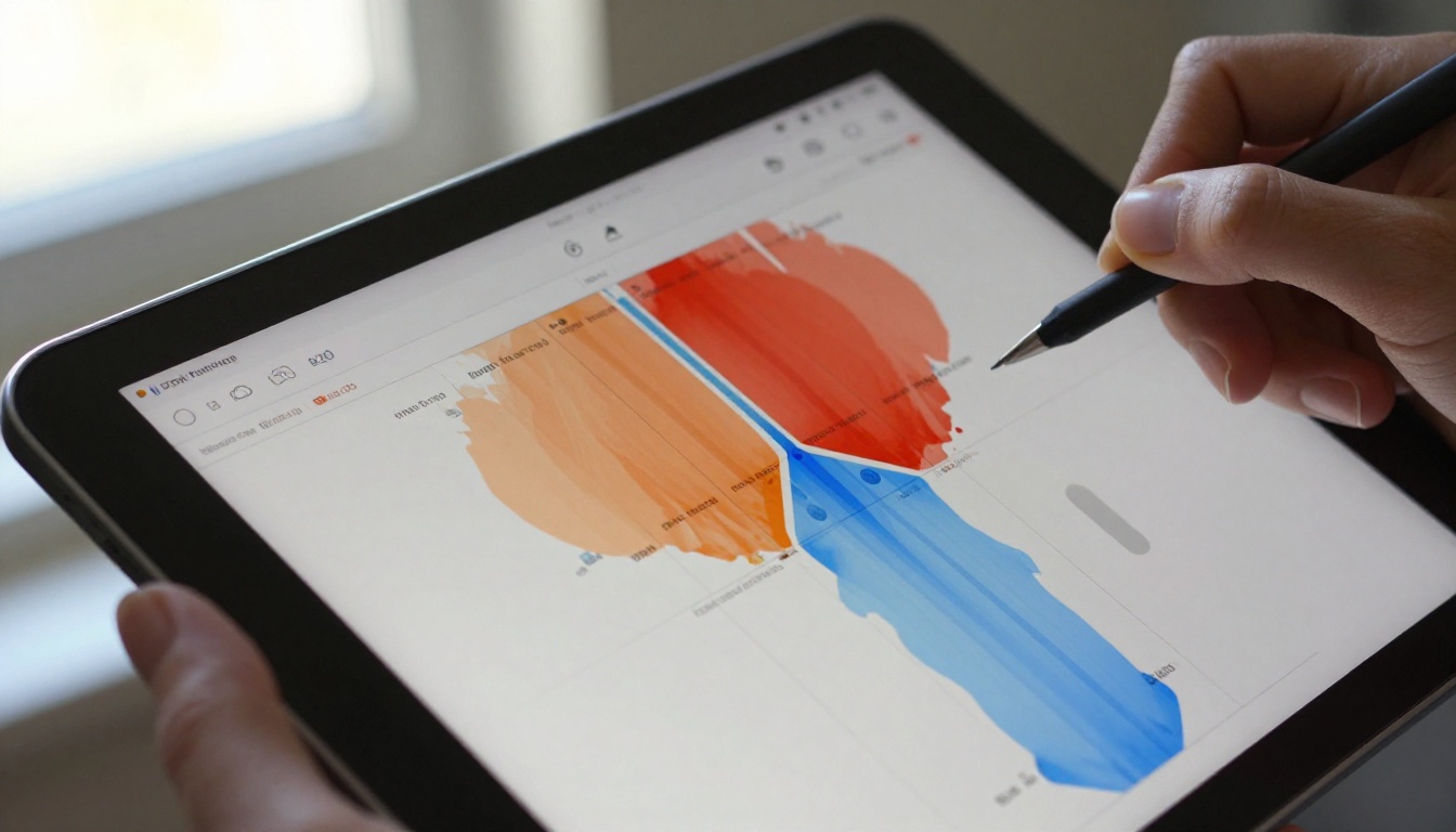 Tablet screen showing heatmap overlay of flipbook page with attention zones