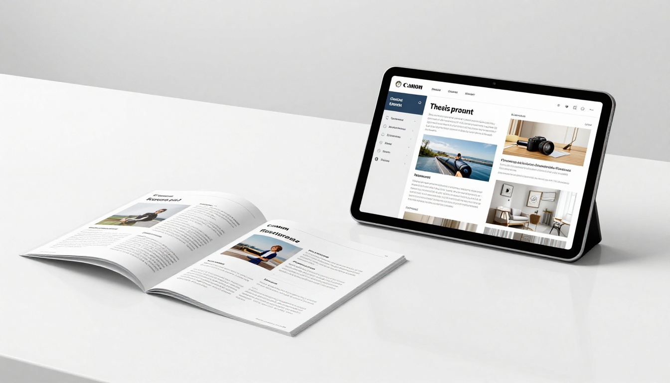 Printed brochure beside a tablet showing the same content as a digital flipbook