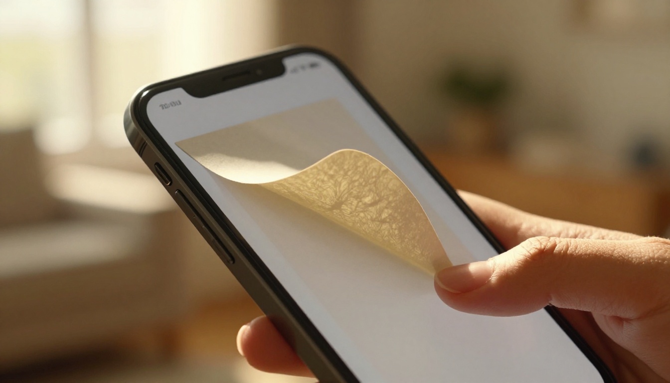 Close-up of a smartphone screen showing a digital flipbook mid page-turn animation