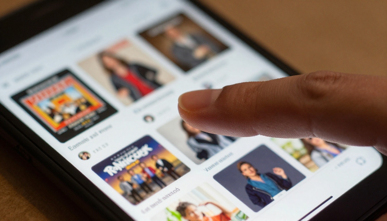 Close-up of thumb swiping across smartphone screen showing flipbook page layout