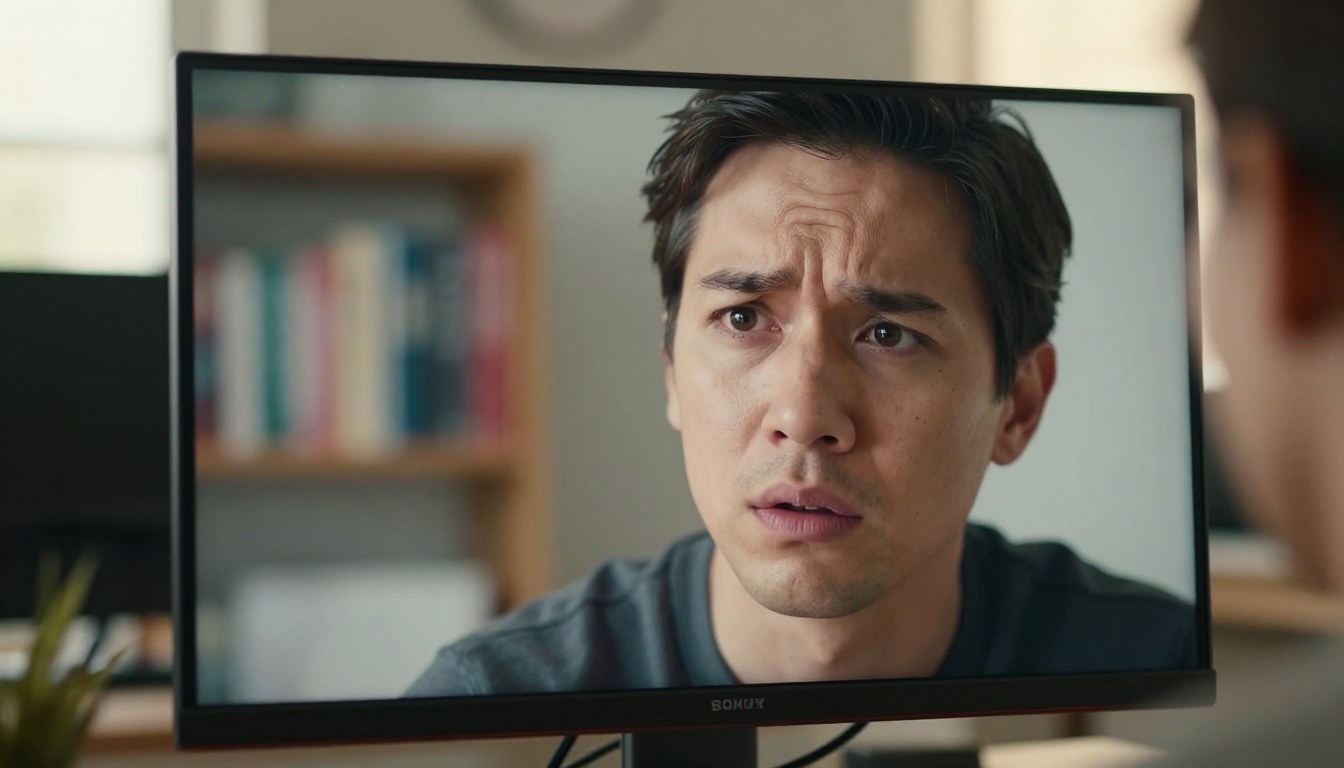 Frustrated person looking at a blurry document on a desktop monitor