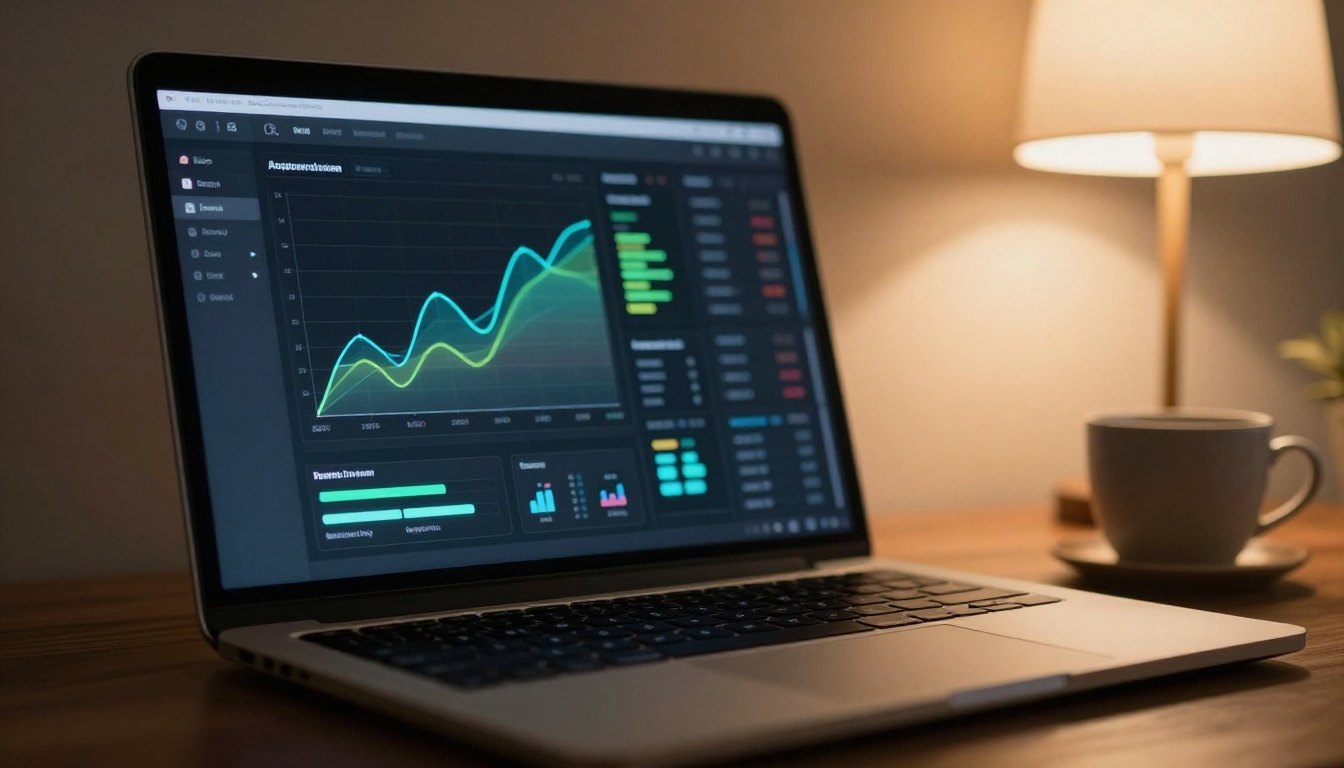 Analytics dashboard on a laptop screen showing reader activity data with charts and heat maps