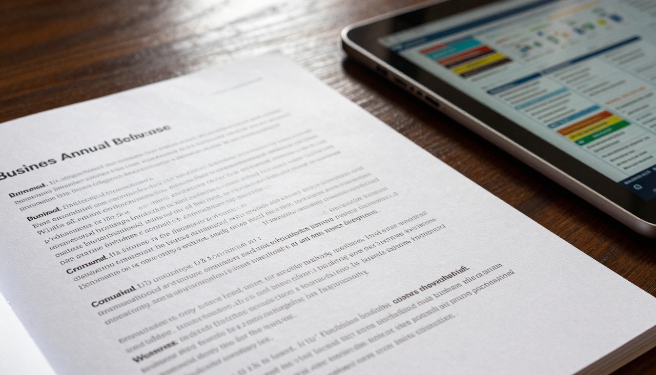 Printed business report beside an iPad showing an interactive digital flipbook Printed business report beside an iPad showing an interactive digital flipbook
