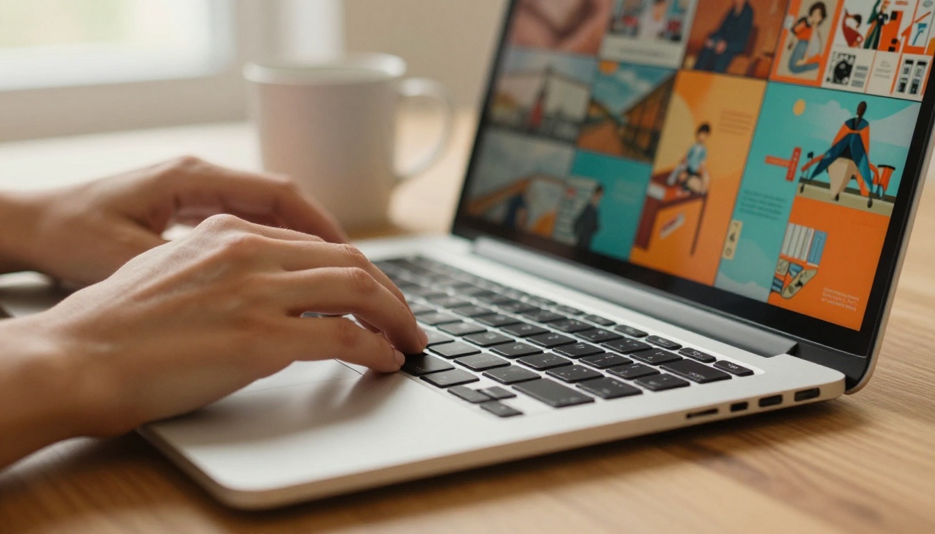 Digital publishing workspace with laptop showing flipbook interface