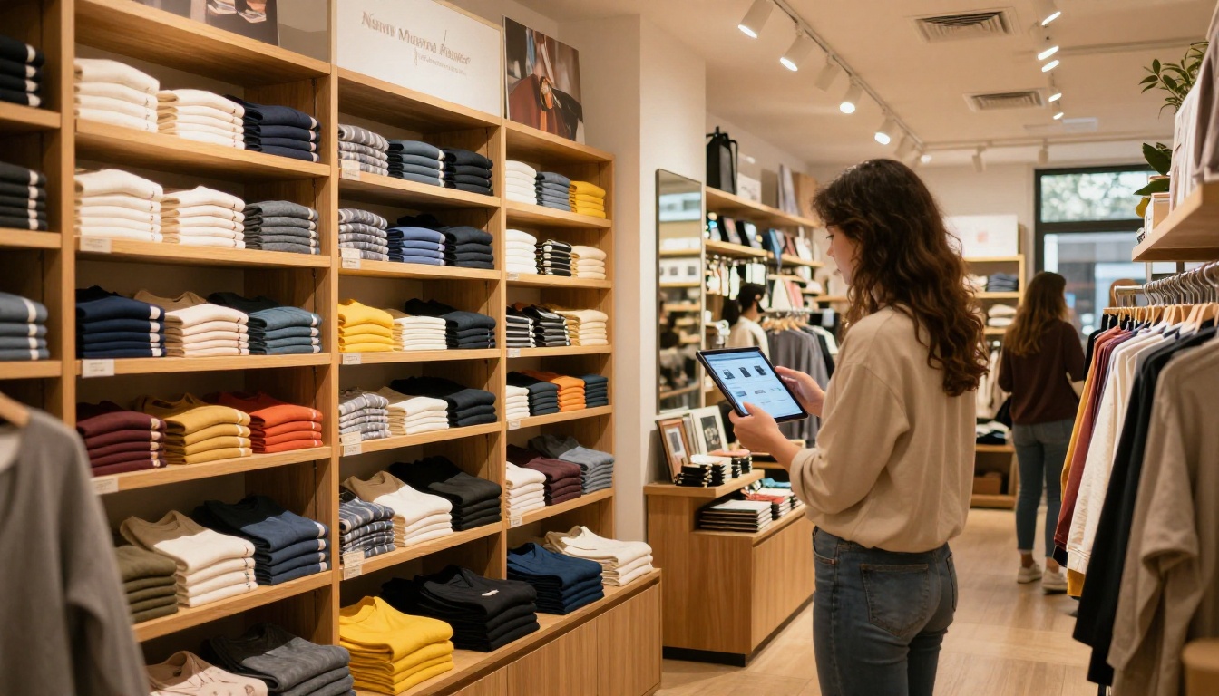 A retail shop assistant showing a digital catalog on tablet to a customer A retail shop assistant showing a digital catalog on tablet to a customer
