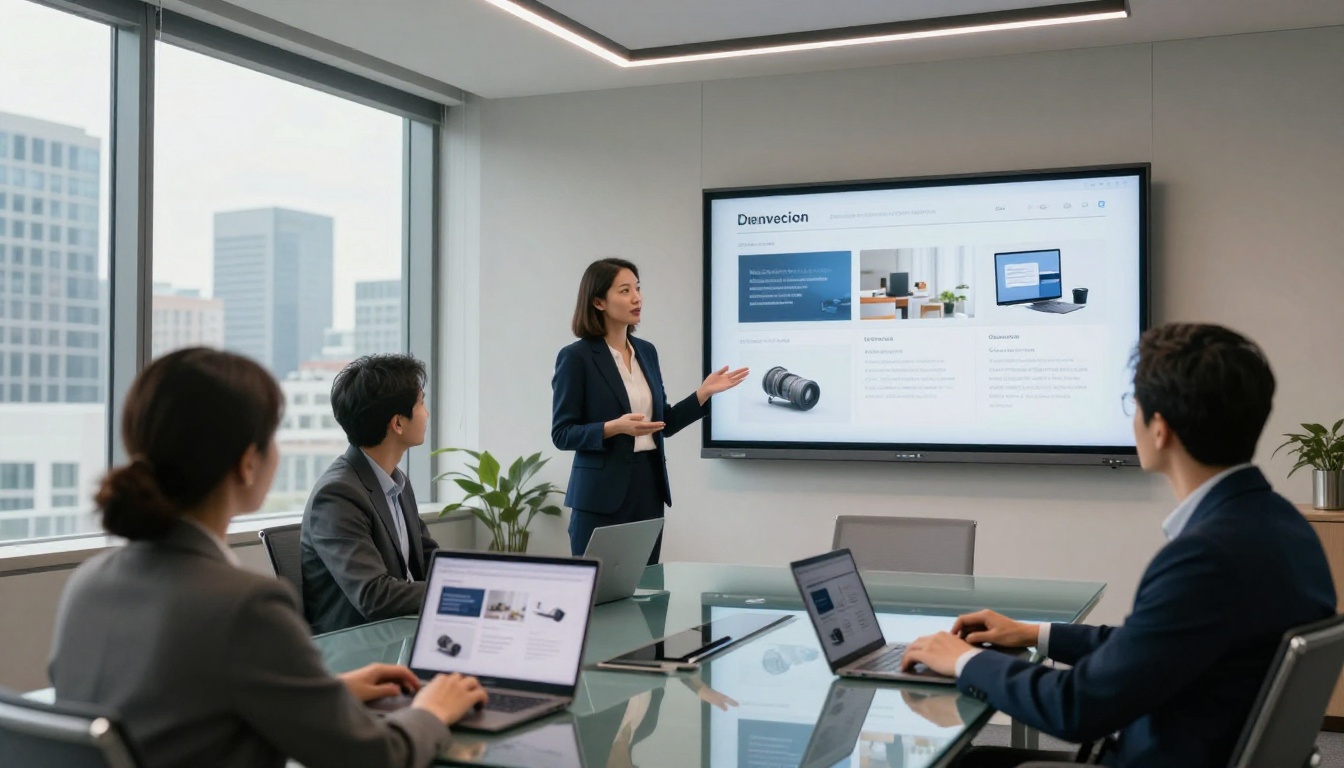 Business presentation of digital catalog flipbook in conference room