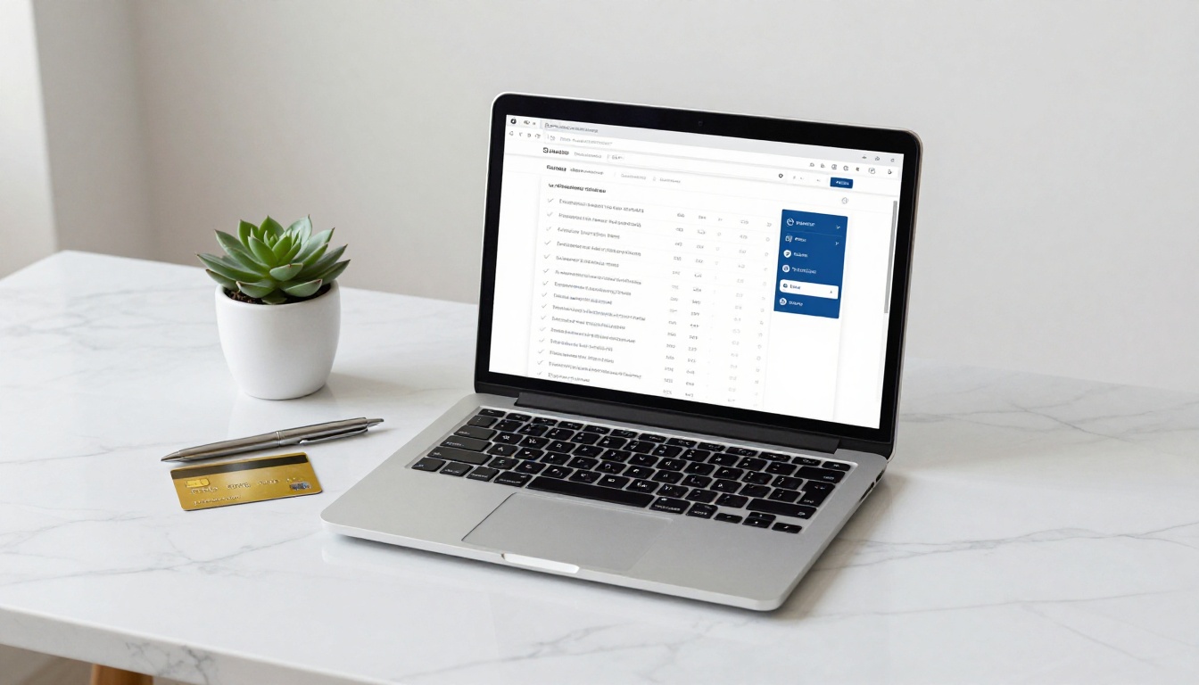 Laptop displaying a pricing comparison page on a marble desk