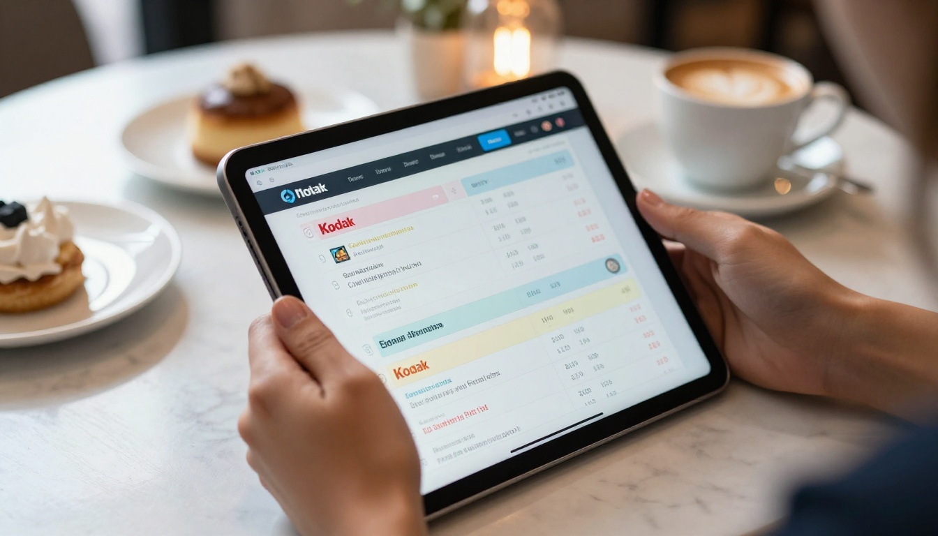 Woman reviewing pricing plans on tablet in coffee shop