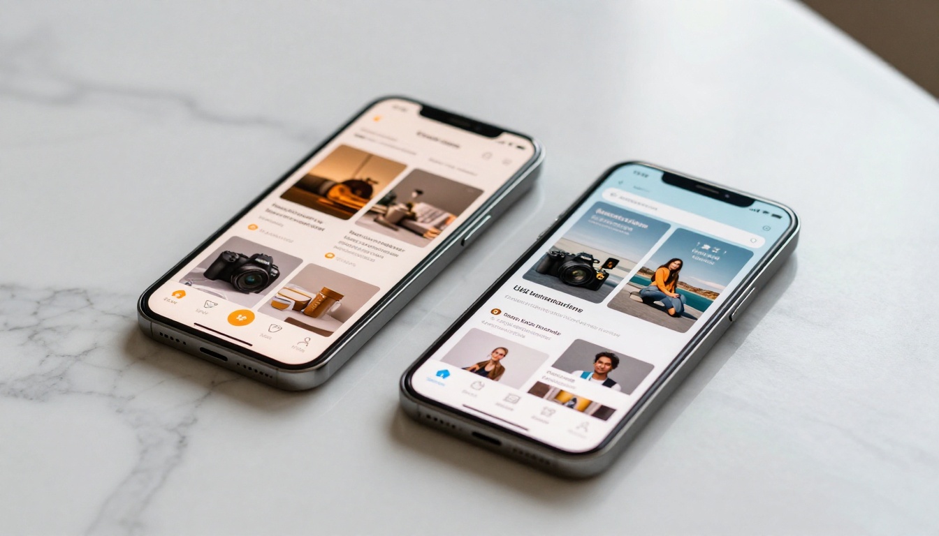 Two smartphones side by side displaying different flipbook platform interfaces