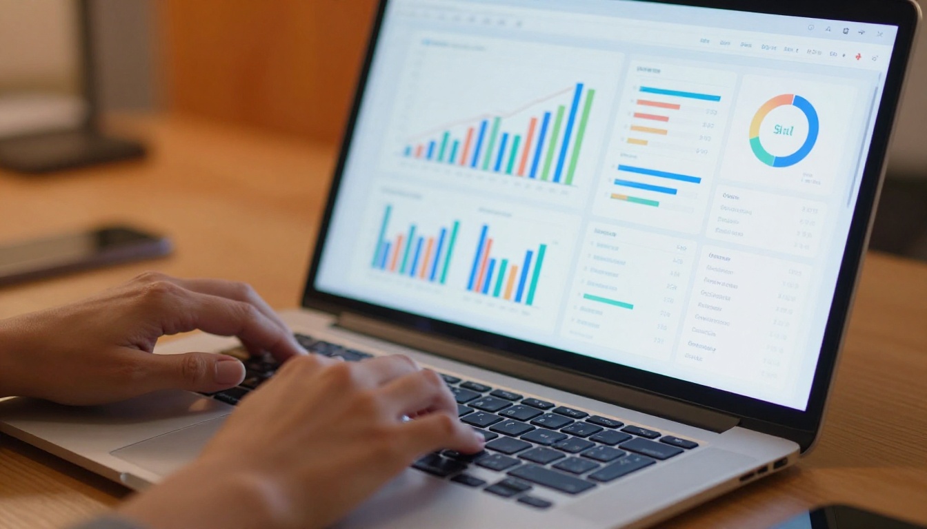 Analytics dashboard on laptop showing page-by-page viewer statistics for digital publications