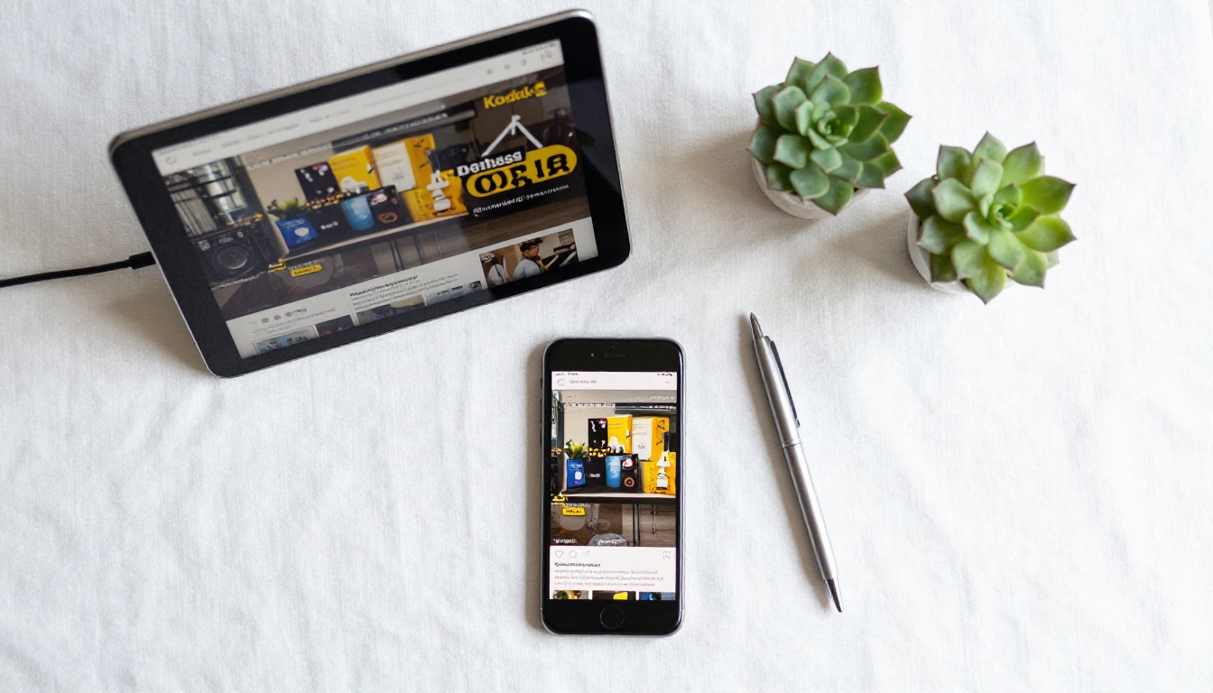 Flat lay of tablet, smartphone, and laptop all displaying the same digital flipbook at different screen sizes