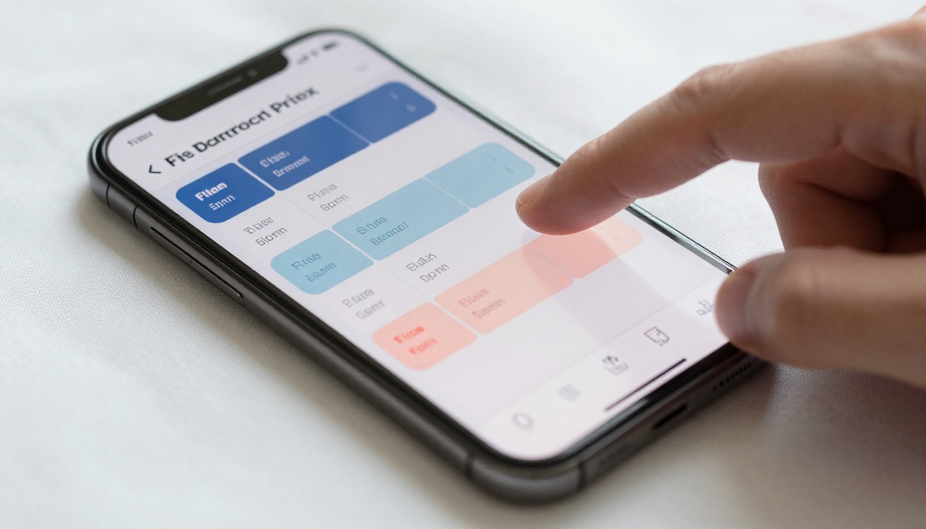 Macro close-up of smartphone screen showing flipbook app pricing comparison table with clean typography on white linen surface