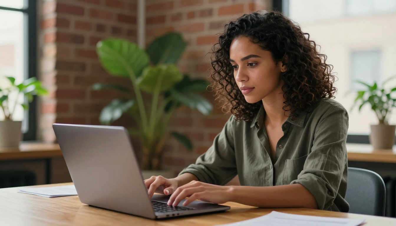 Professional uploading PDF documents on laptop in creative studio Professional uploading PDF documents on laptop in creative studio