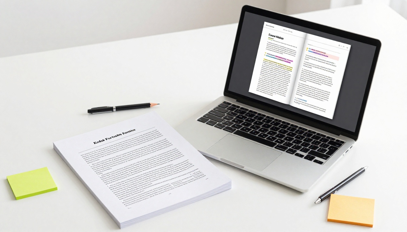 PDF document and laptop side by side showing digital magazine conversion PDF document and laptop side by side showing digital magazine conversion