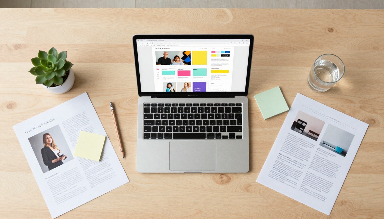 Digital publishing workspace with laptop showing flipbook interface