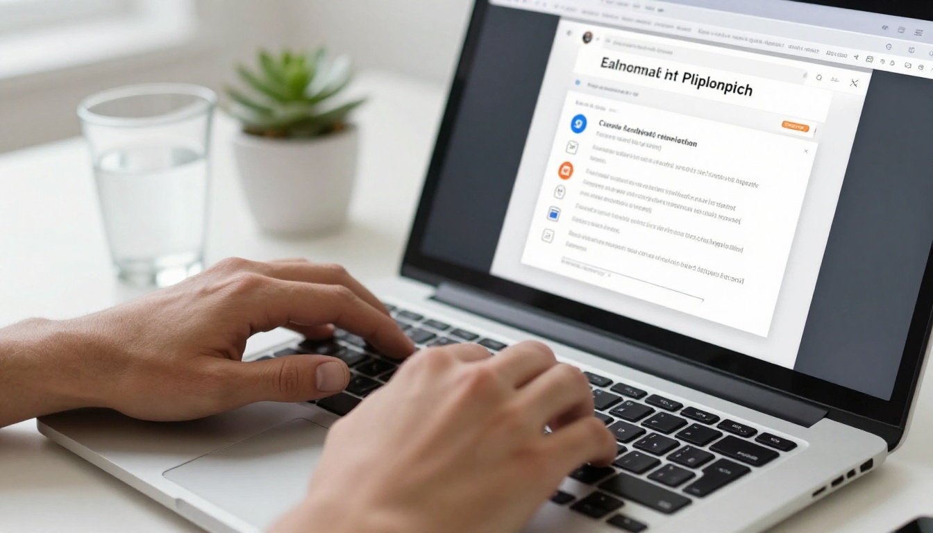 Man sharing flipbook link on laptop with share options dialog visible on screen
