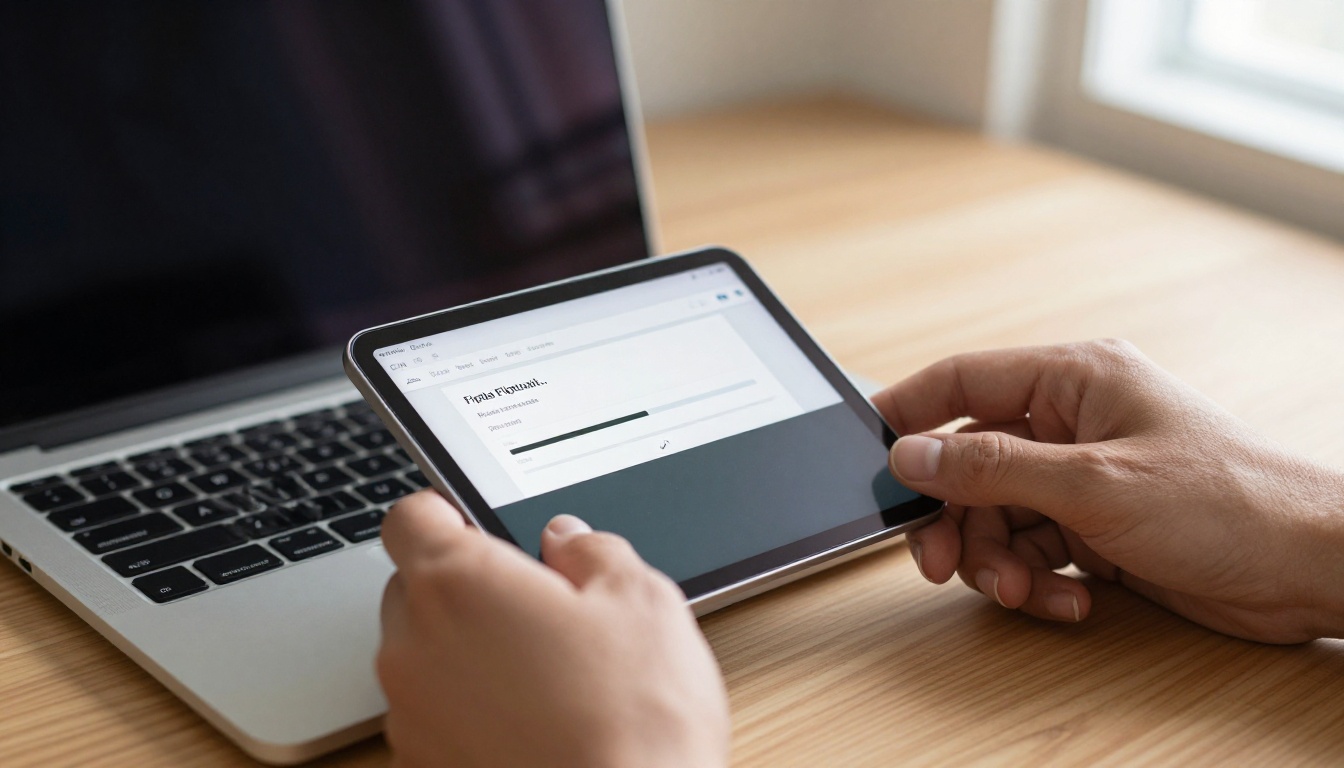 Close-up of hands uploading a PDF document to a digital flipbook conversion interface on a laptop screen