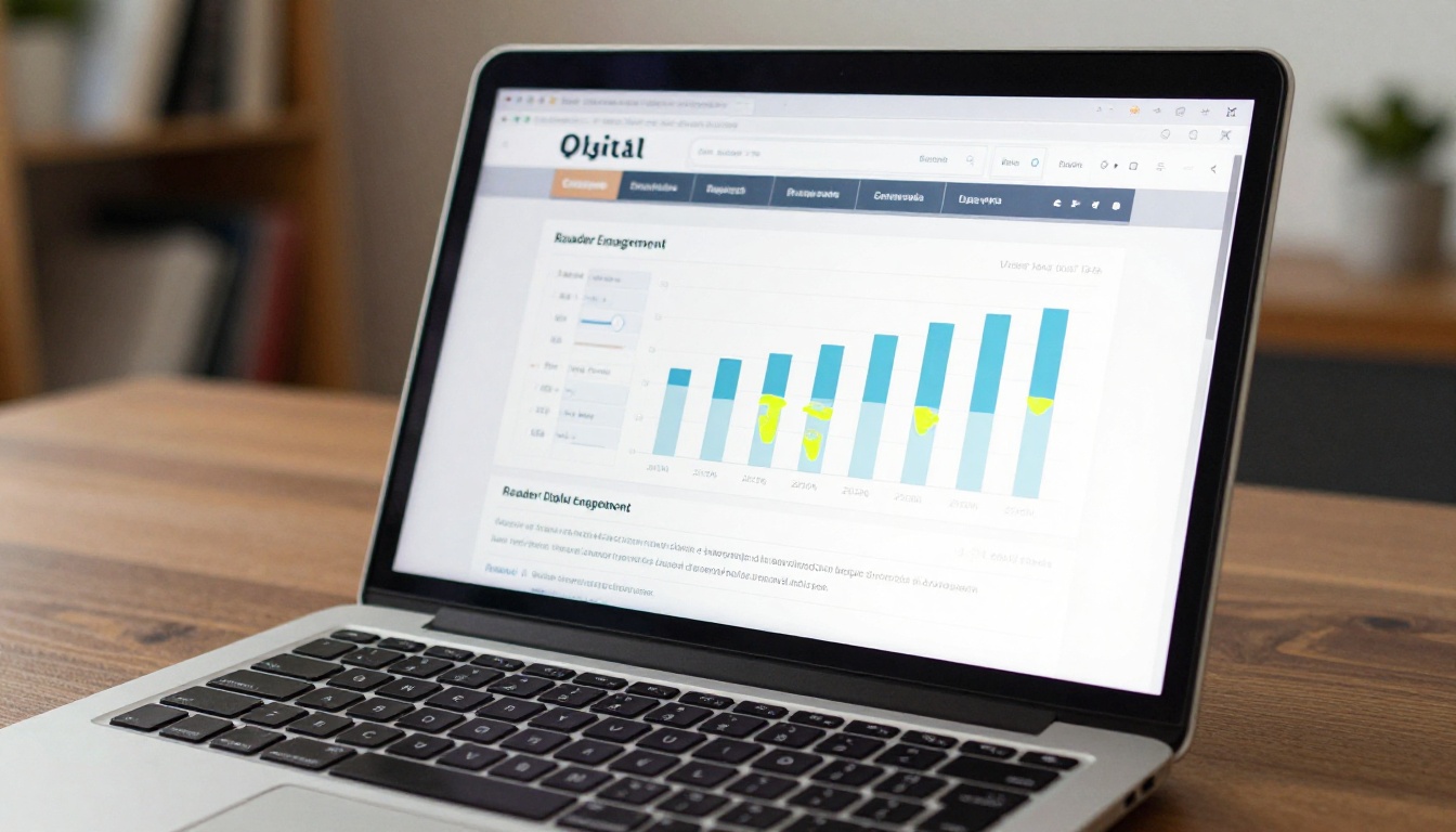 Close-up of analytics dashboard for a digital publication platform on a laptop screen