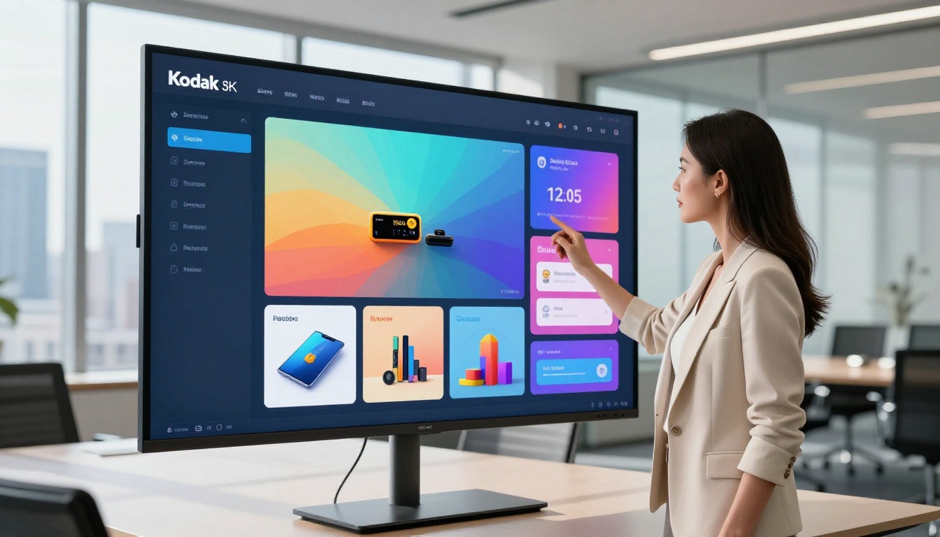 Businesswoman presenting interactive catalog at corporate boardroom