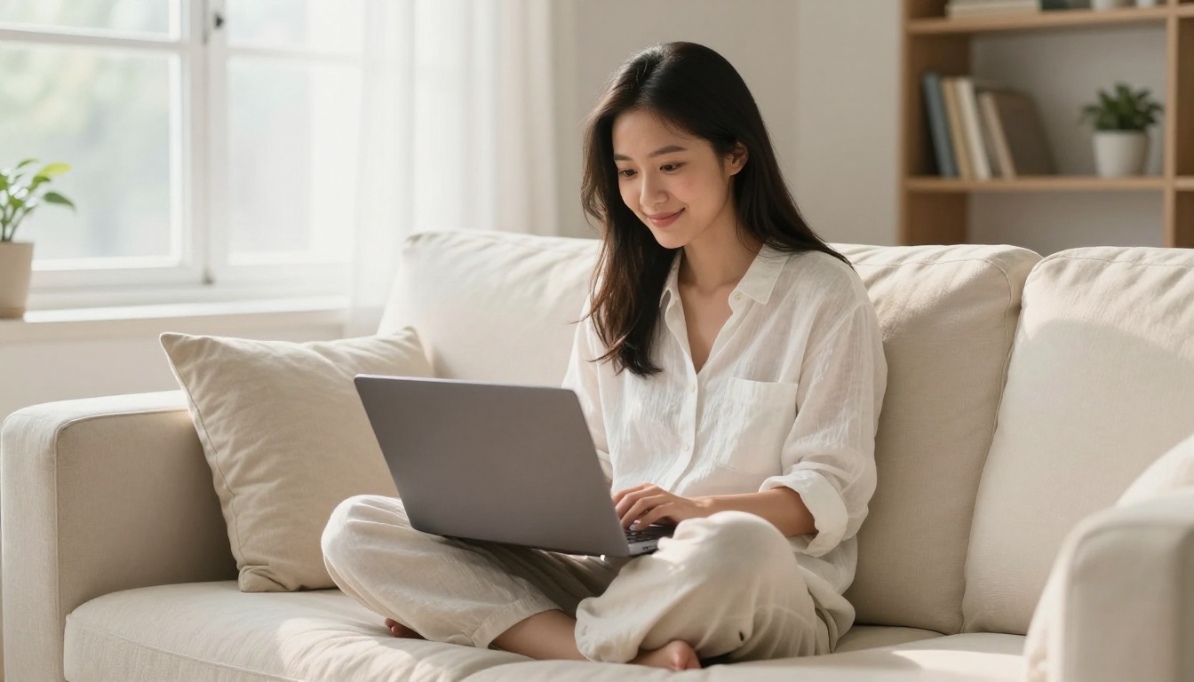 Content creator using AI video tools on laptop