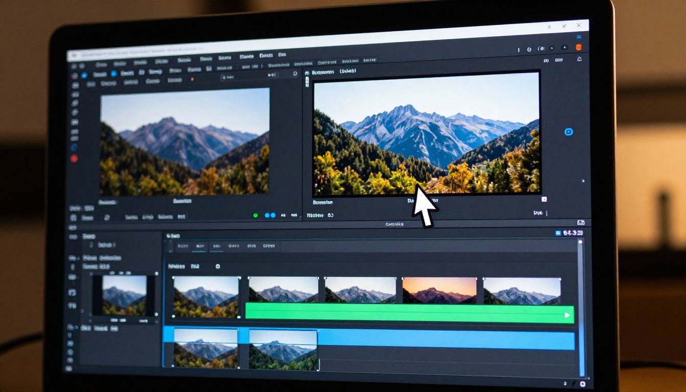 Extreme close-up of a professional video editing timeline showing rich color-graded frames