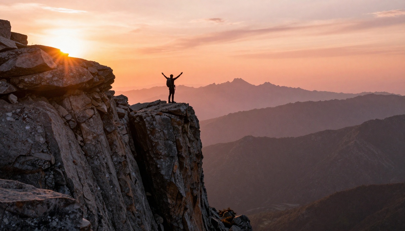 Dramatic mountain landscape at golden hour, perfect source image for AI video generation