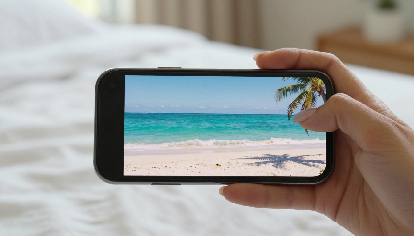 A smartphone displaying a side-by-side comparison of a still beach photo and its animated video version