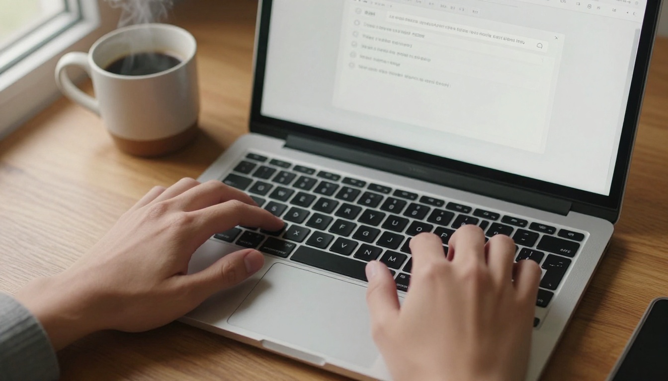 AI prompt interface on MacBook with coffee nearby