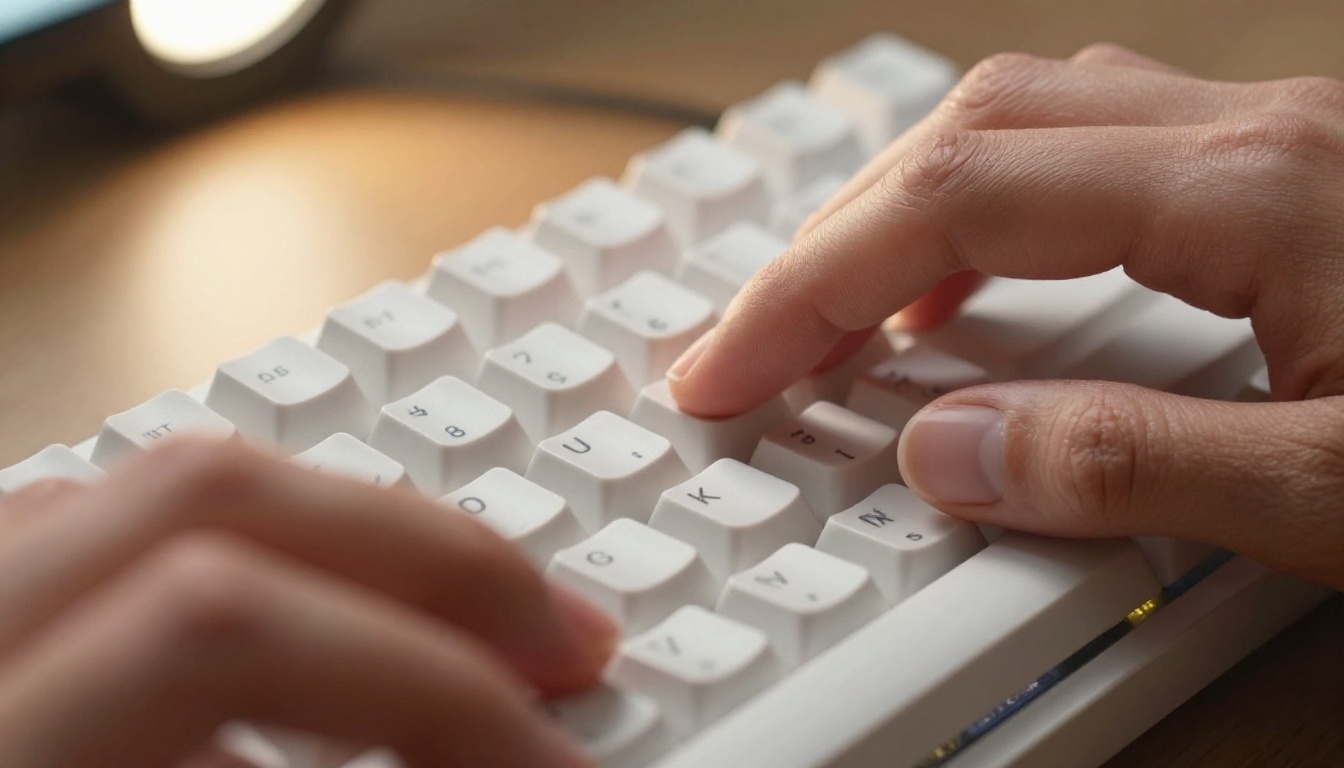 Close-up macro shot of hands typing on a mechanical keyboard