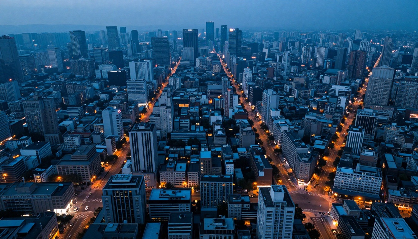 Aerial cityscape at dawn demonstrating scale, atmospheric depth, and structural accuracy in AI video generation Aerial cityscape at dawn demonstrating scale, atmospheric depth, and structural accuracy in AI video generation