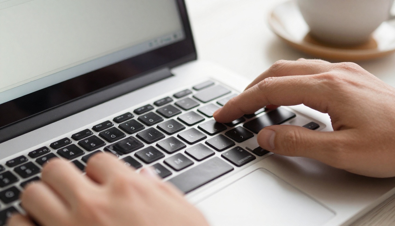 Hands typing a creative video prompt on laptop keyboard